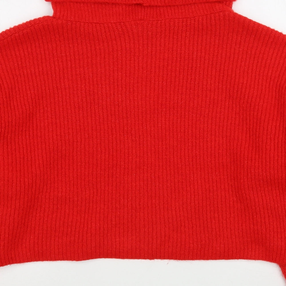 Priark Womens Red Roll Neck  Acrylic Pullover Jumper Size L