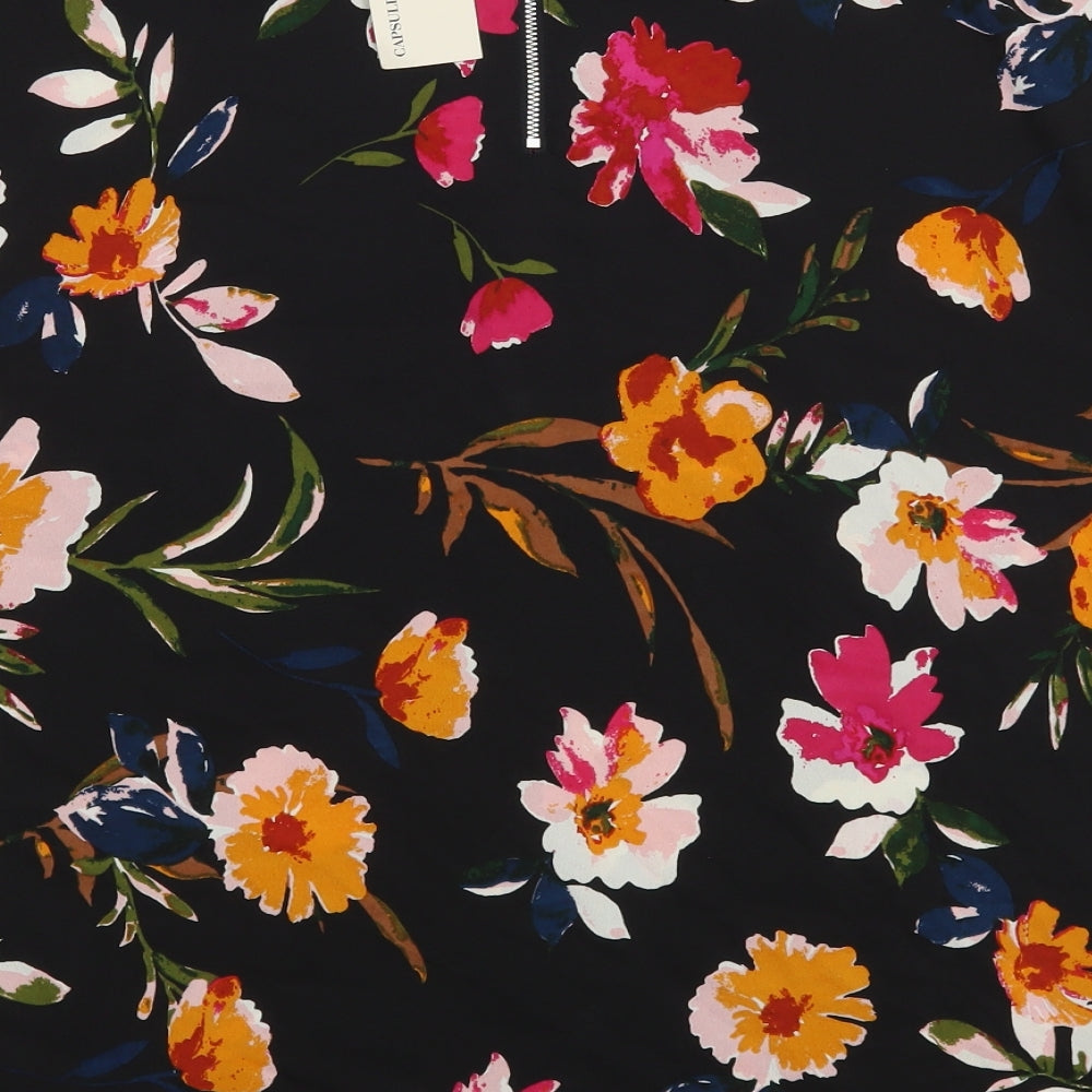 Capsule Womens Black Floral Polyester Basic Blouse Size 16 Boat Neck