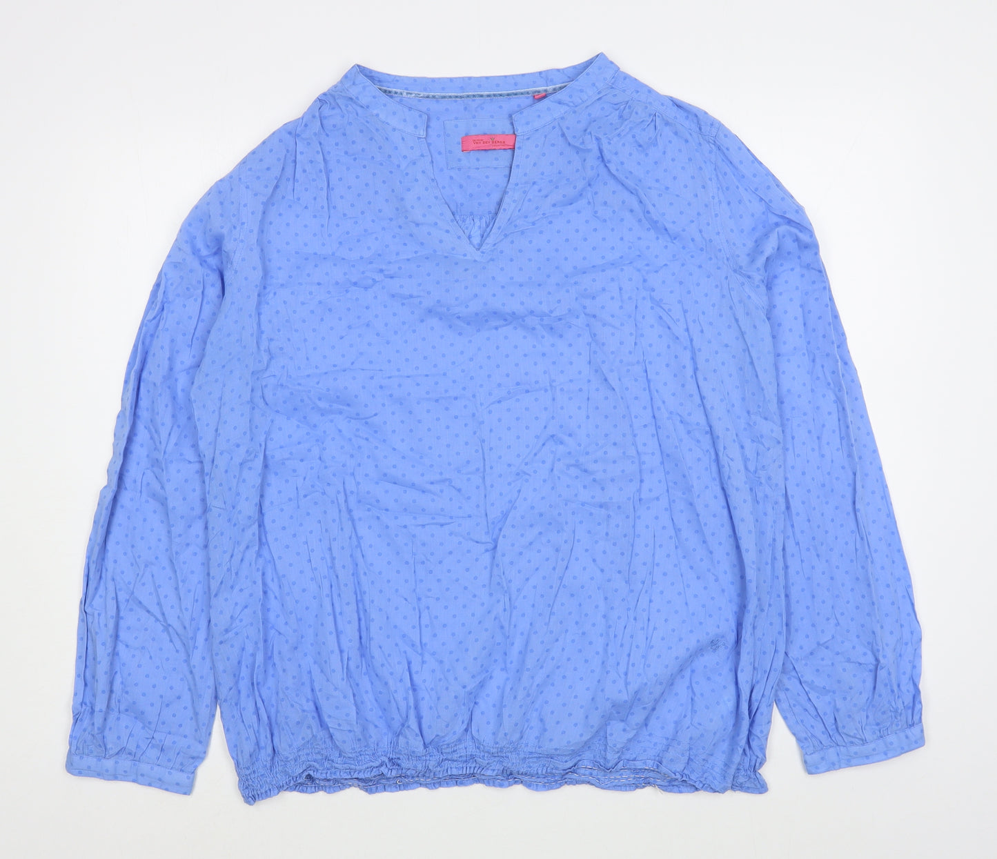 Vanden Bergh Womens Blue Polka Dot 100% Cotton Basic Blouse Size 18 V-Neck