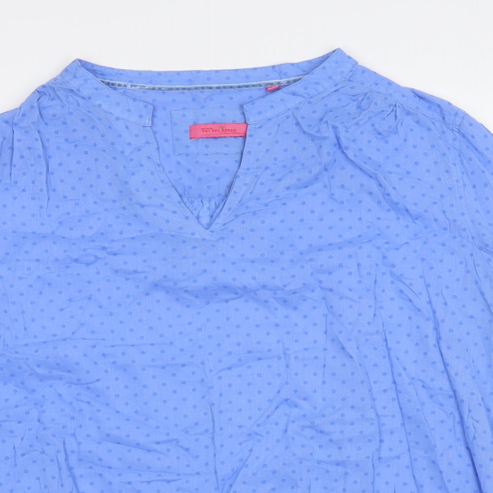 Vanden Bergh Womens Blue Polka Dot 100% Cotton Basic Blouse Size 18 V-Neck