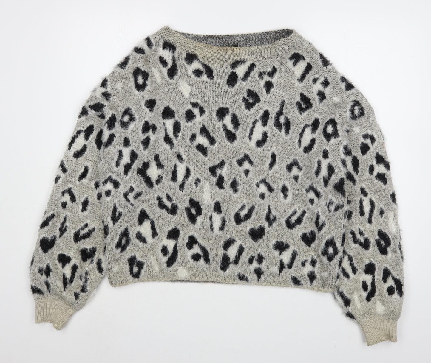 River Island Womens Beige Boat Neck Animal Print Polyamide Pullover Jumper Size 10