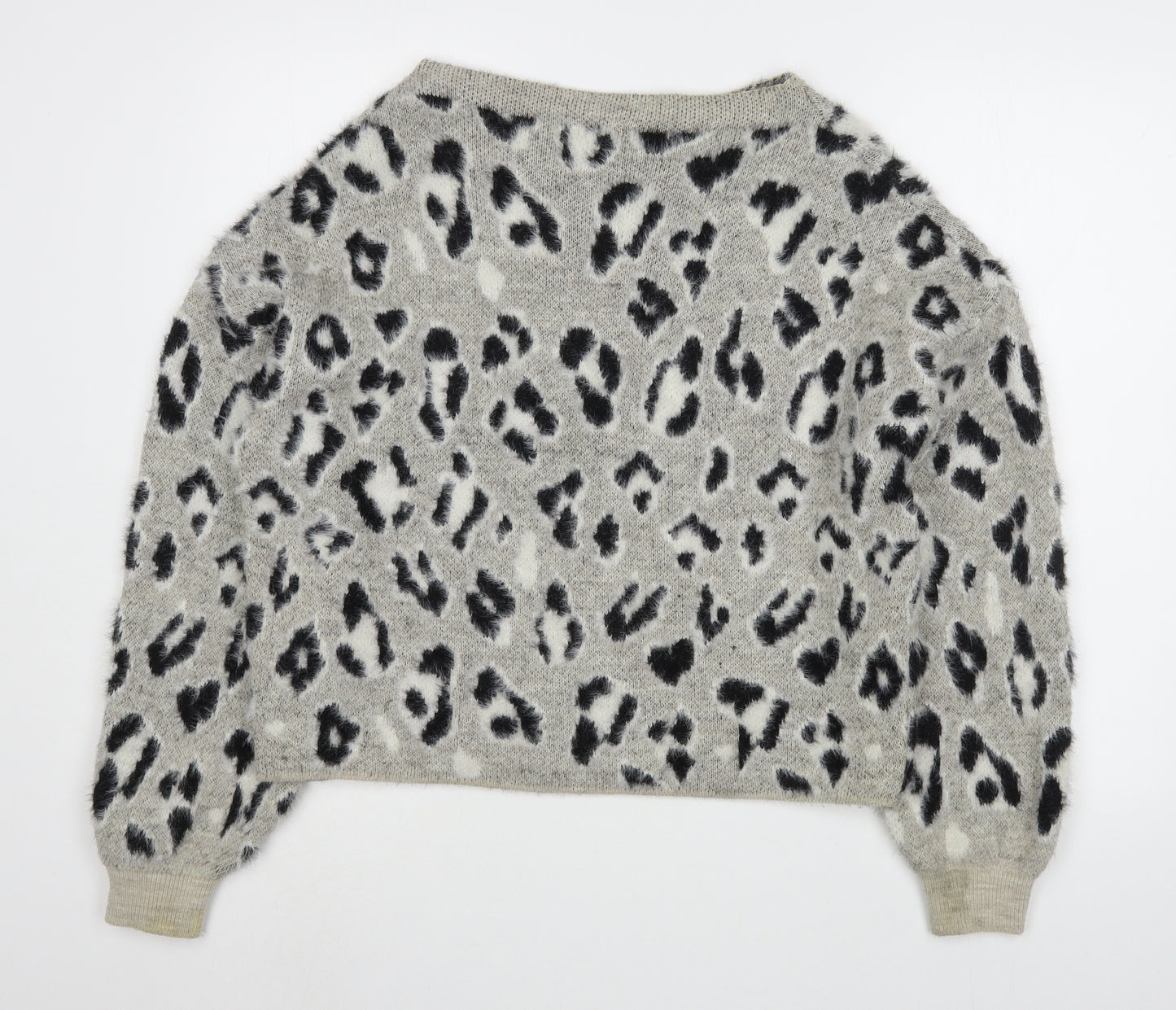 River Island Womens Beige Boat Neck Animal Print Polyamide Pullover Jumper Size 10