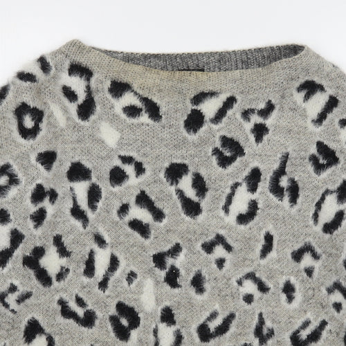 River Island Womens Beige Boat Neck Animal Print Polyamide Pullover Jumper Size 10