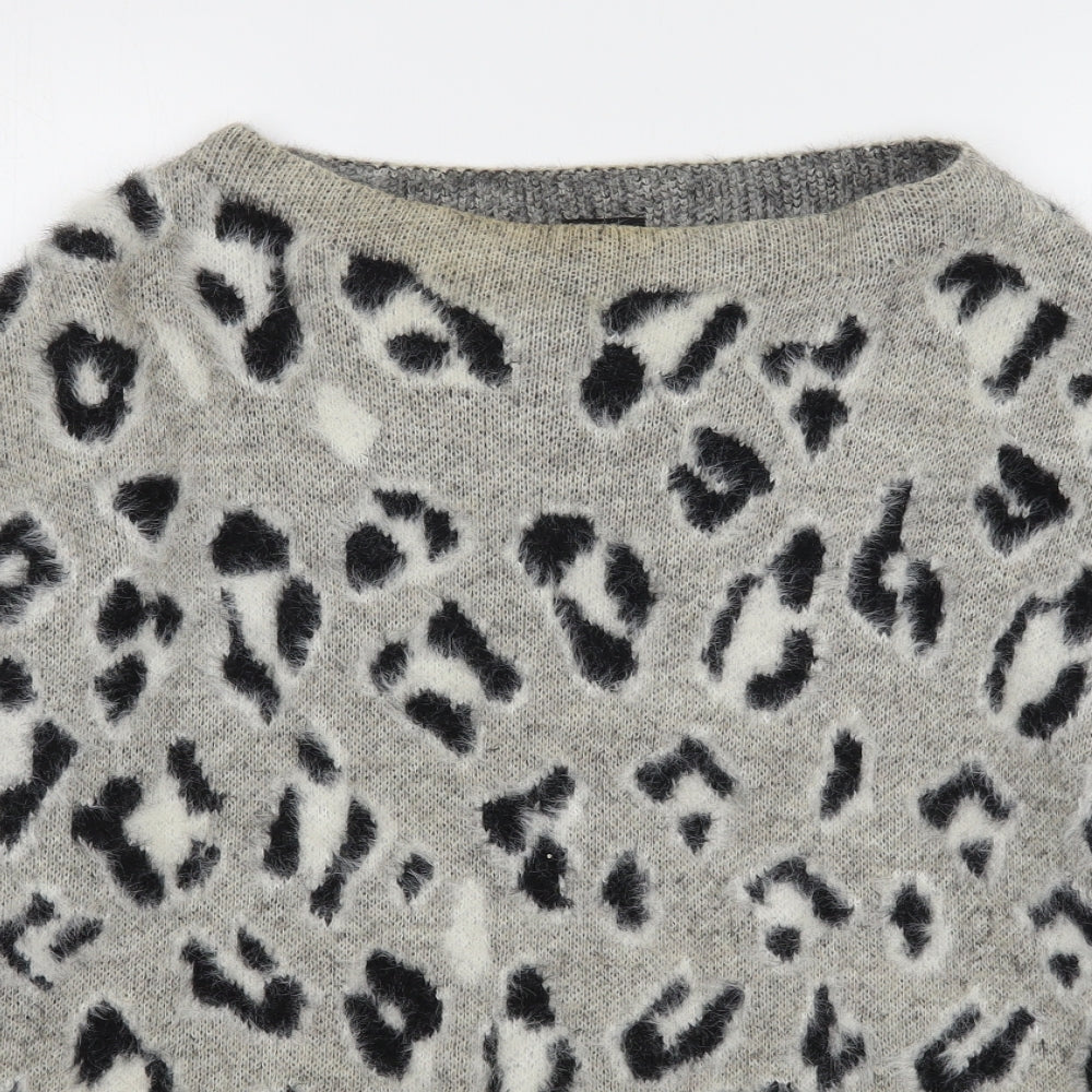 River Island Womens Beige Boat Neck Animal Print Polyamide Pullover Jumper Size 10