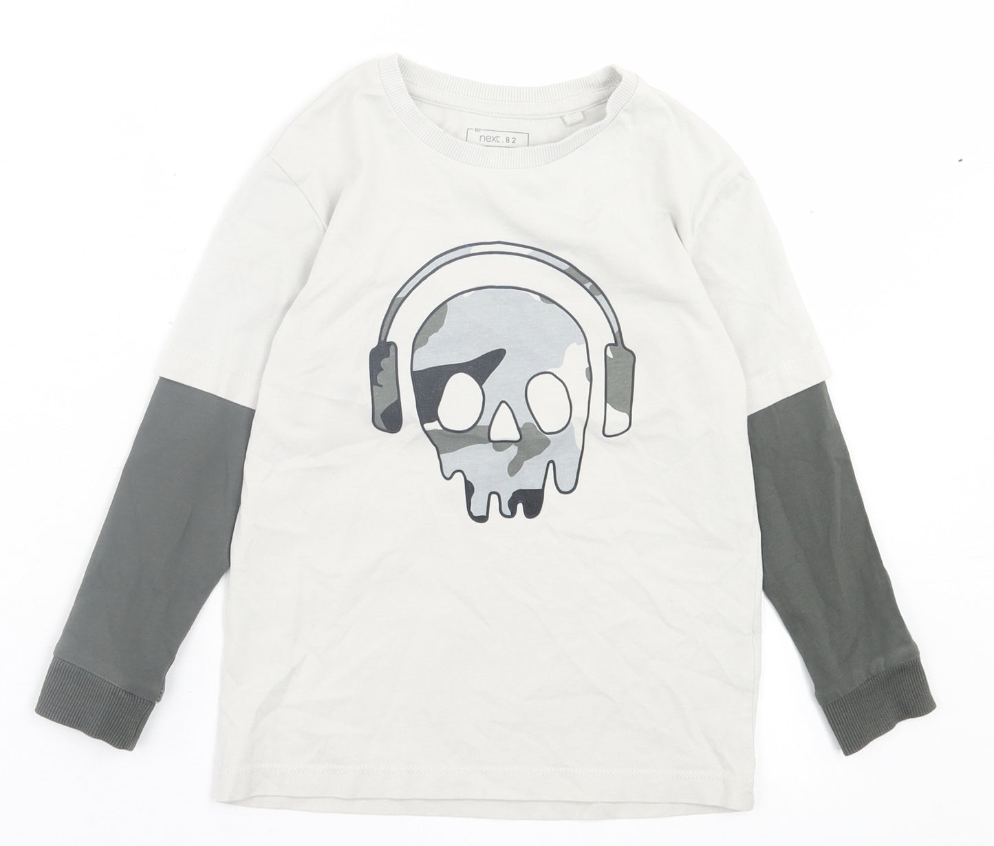 NEXT Boys Grey Camouflage Cotton Basic Casual Size 5-6 Years Crew Neck Pullover - Skull