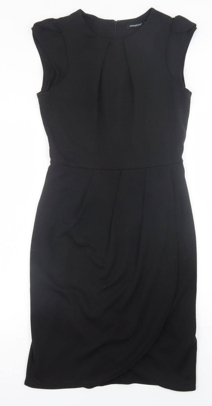 Atmosphere Womens Black Polyester A-Line Size 10 Crew Neck Zip