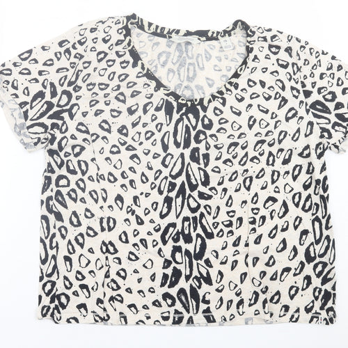 Scotch & Soda Womens Beige Animal Print Cotton Basic T-Shirt Size S V-Neck