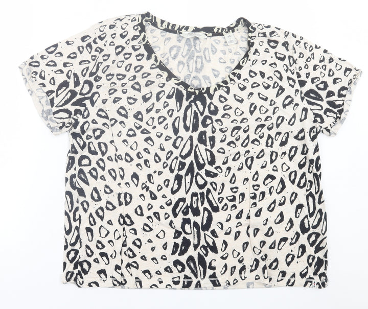 Scotch & Soda Womens Beige Animal Print Cotton Basic T-Shirt Size S V-Neck