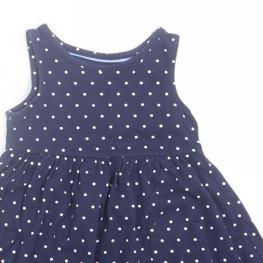 Nutmeg Girls Blue Polka Dot Cotton A-Line  Size 2-3 Years  Crew Neck Pullover