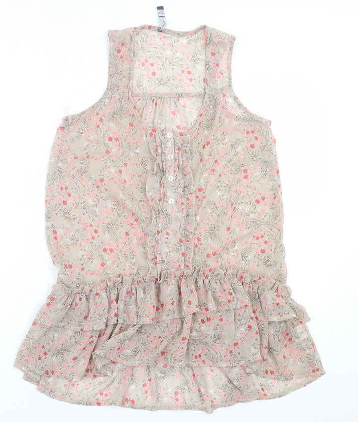 Atmosphere Womens Brown Floral Polyester Basic Tank Size 8 Crew Neck