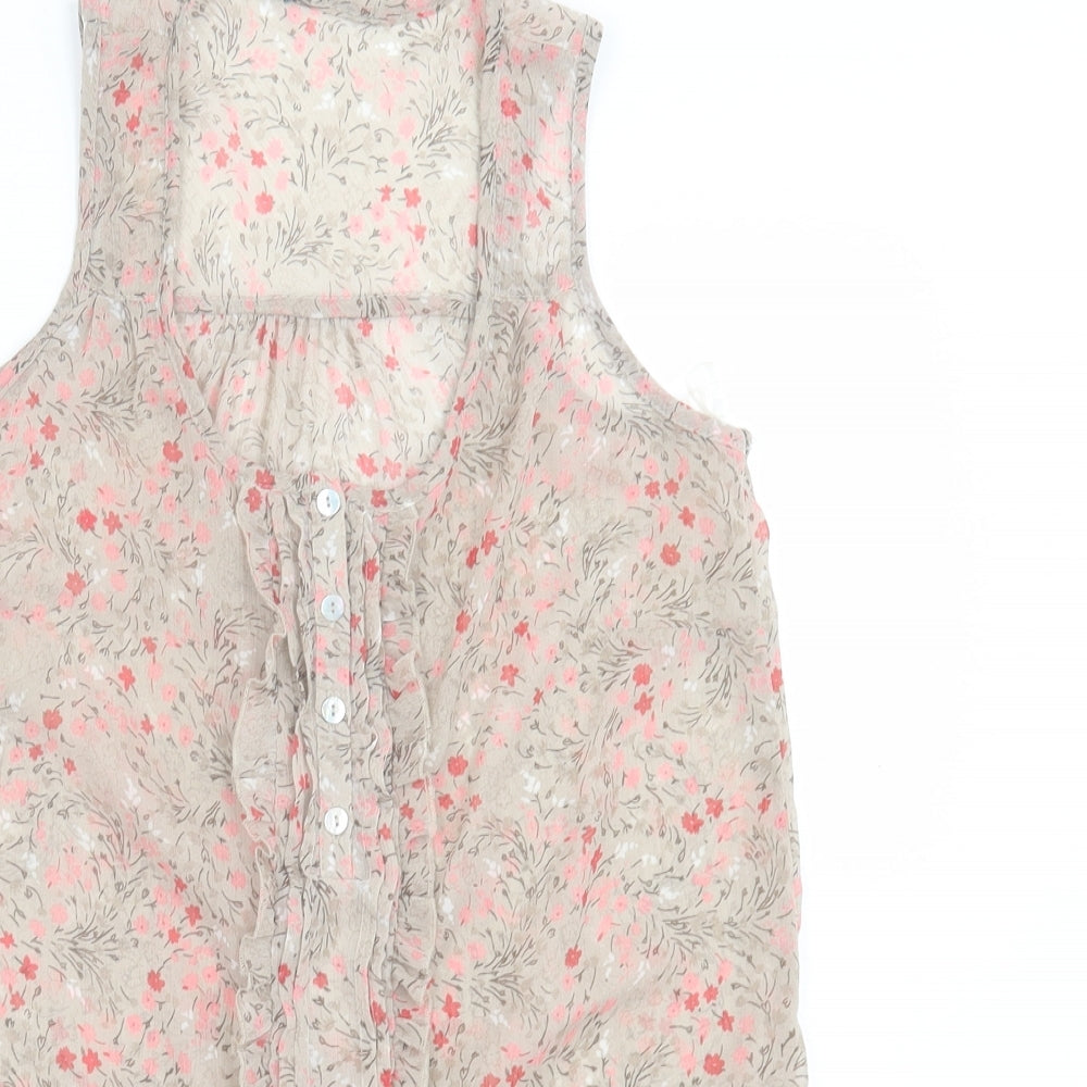 Atmosphere Womens Brown Floral Polyester Basic Tank Size 8 Crew Neck