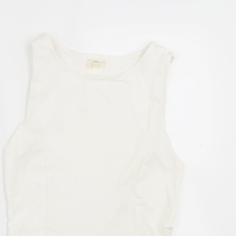 New Look Womens White  Cotton Basic Tank Size 10 Crew Neck