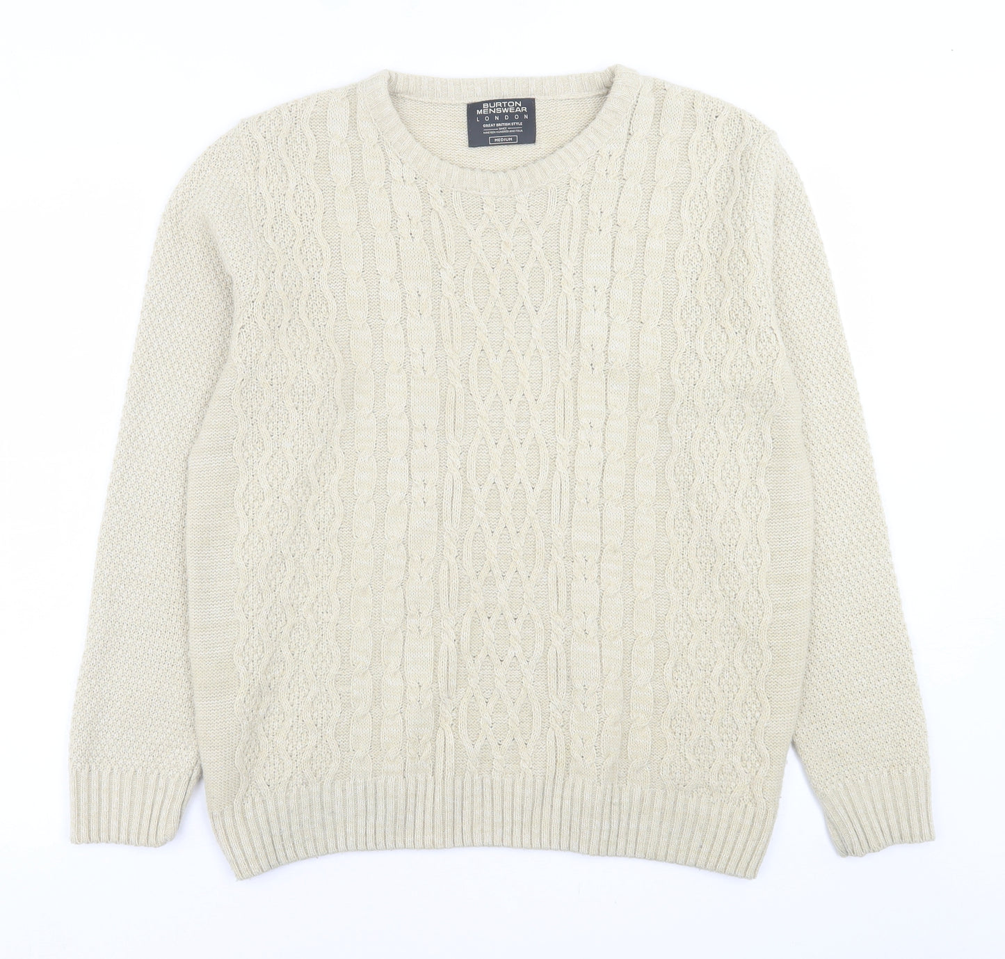 Burton Mens Beige Crew Neck  Acrylic Pullover Jumper Size M