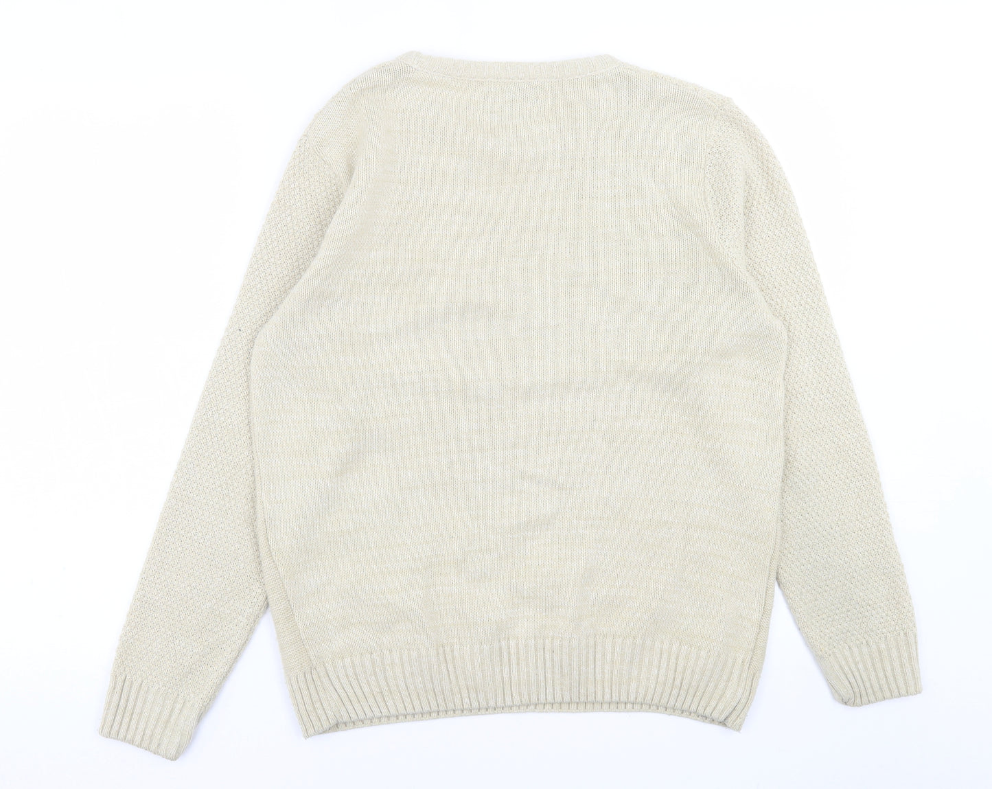 Burton Mens Beige Crew Neck  Acrylic Pullover Jumper Size M