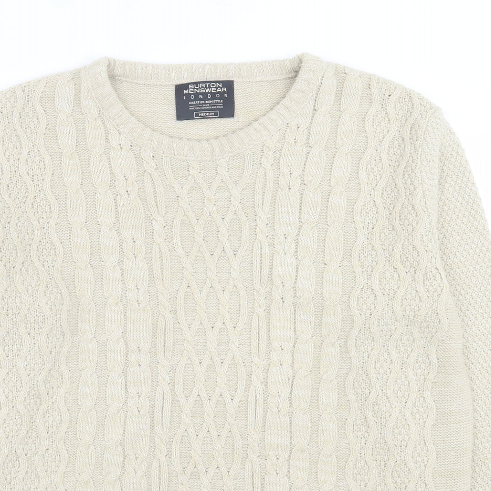 Burton Mens Beige Crew Neck  Acrylic Pullover Jumper Size M
