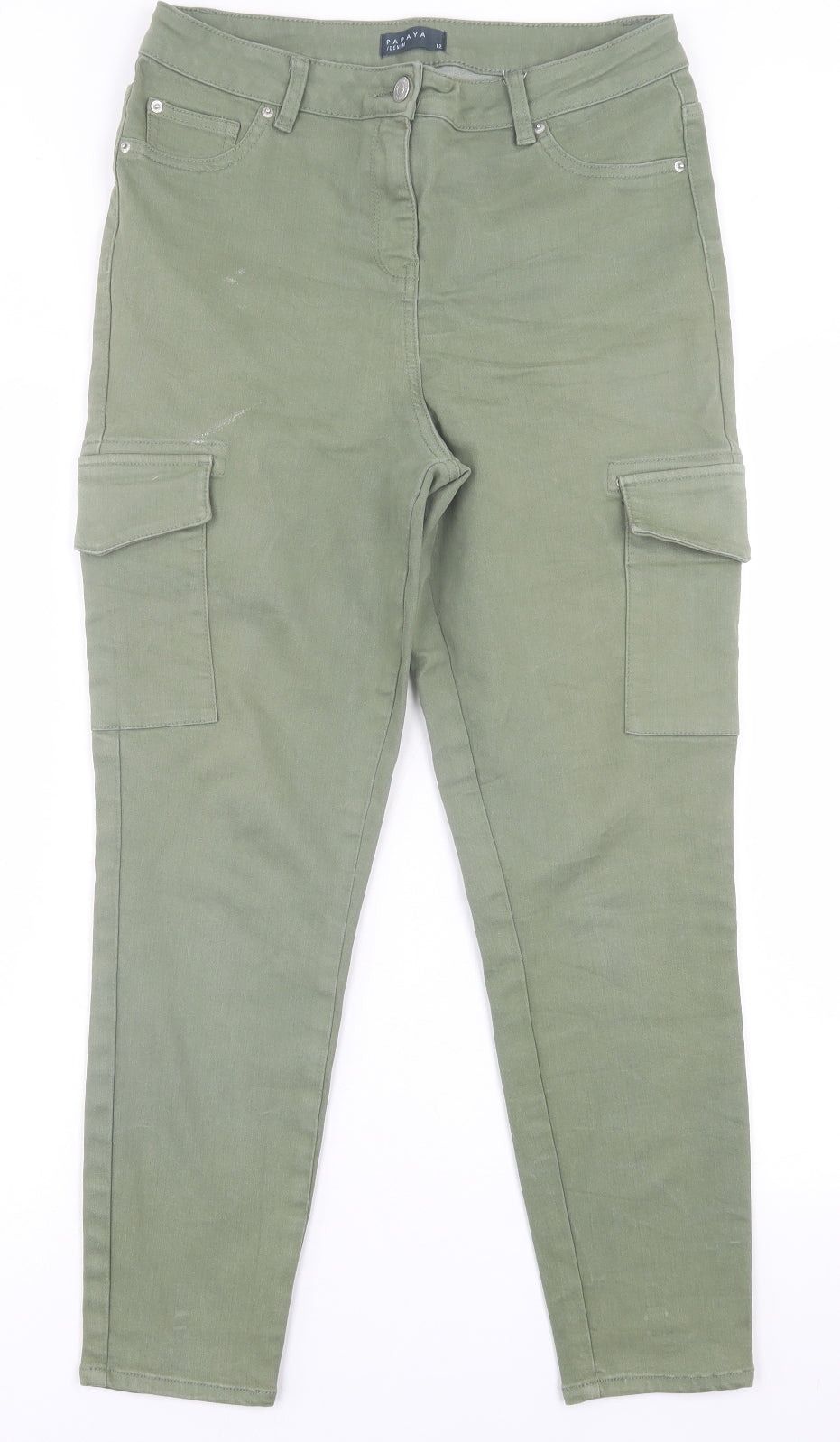 Papaya Womens Green  Cotton Skinny Jeans Size 12 L26 in Regular Button - Cargo Jeans