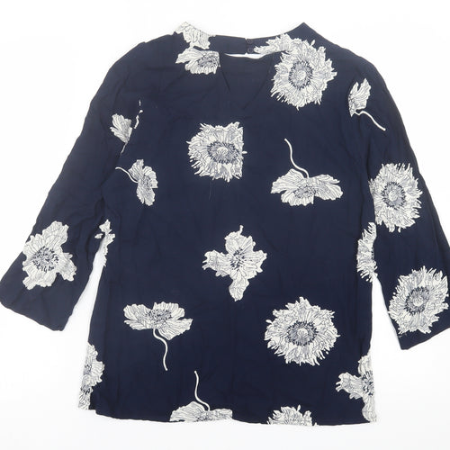 Quiosque Womens Blue Floral Viscose Basic T-Shirt Size 8 Crew Neck