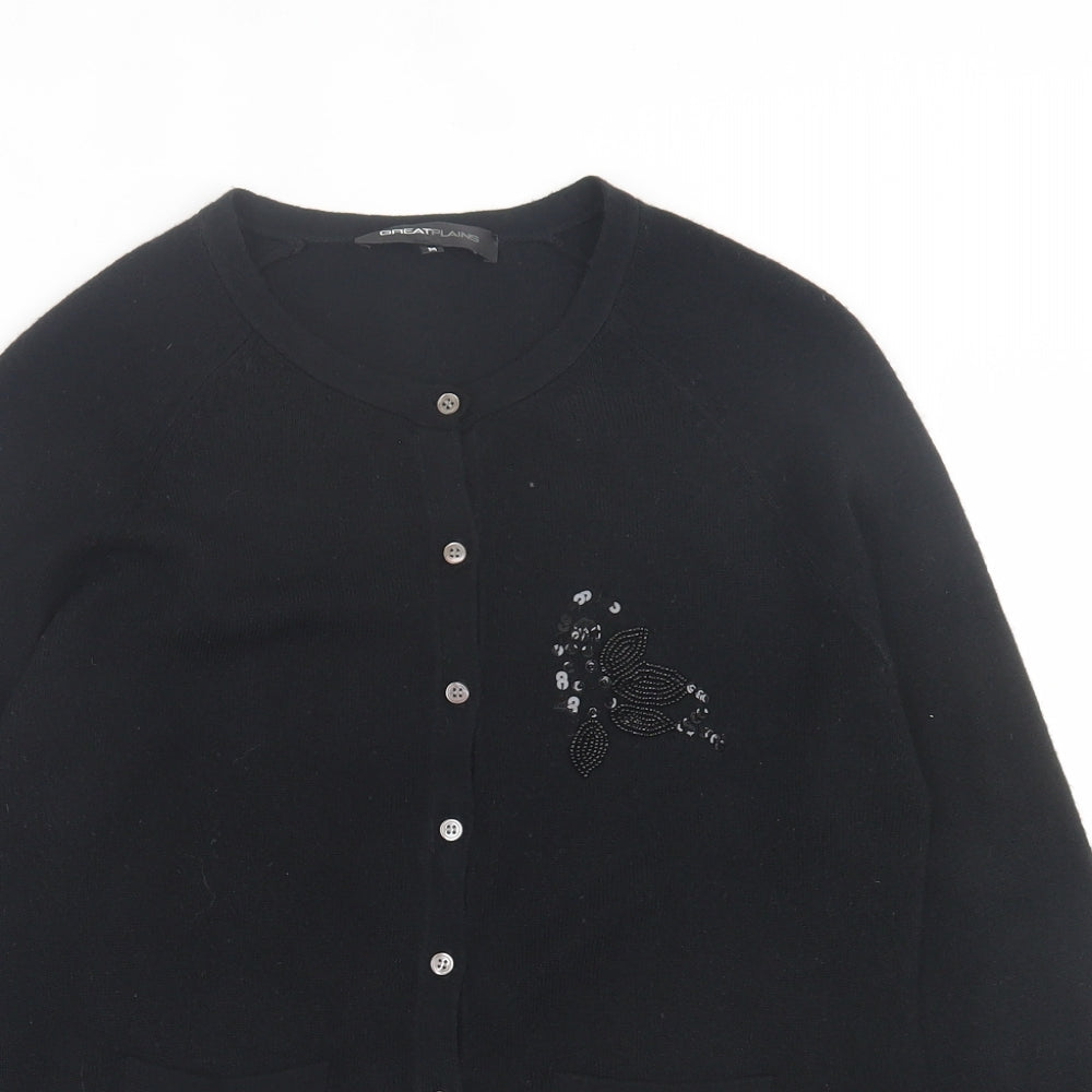 Great Plains Womens Black Crew Neck  Acrylic Cardigan Jumper Size M