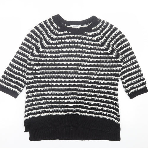 BHS Womens Black Crew Neck Striped Acrylic Pullover Jumper Size 14