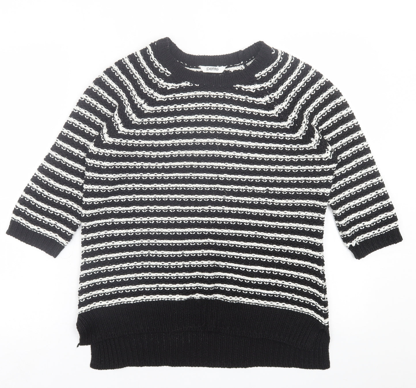 BHS Womens Black Crew Neck Striped Acrylic Pullover Jumper Size 14