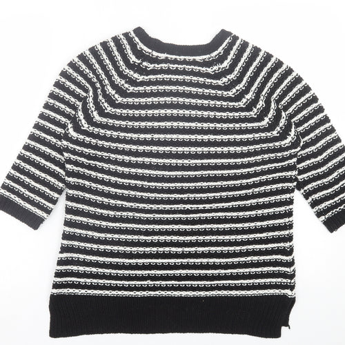 BHS Womens Black Crew Neck Striped Acrylic Pullover Jumper Size 14