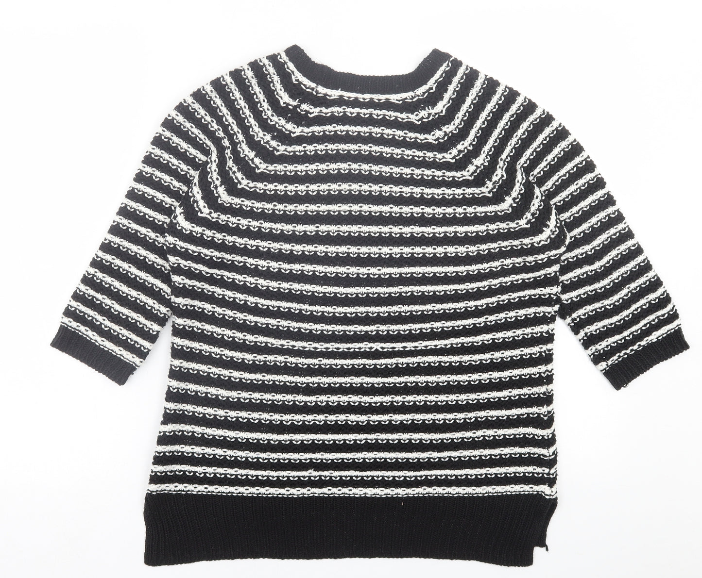BHS Womens Black Crew Neck Striped Acrylic Pullover Jumper Size 14