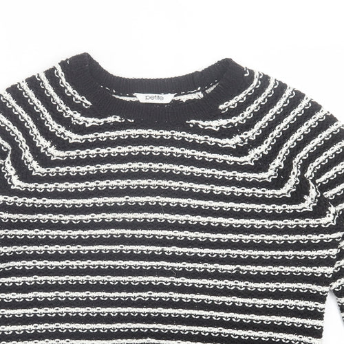 BHS Womens Black Crew Neck Striped Acrylic Pullover Jumper Size 14