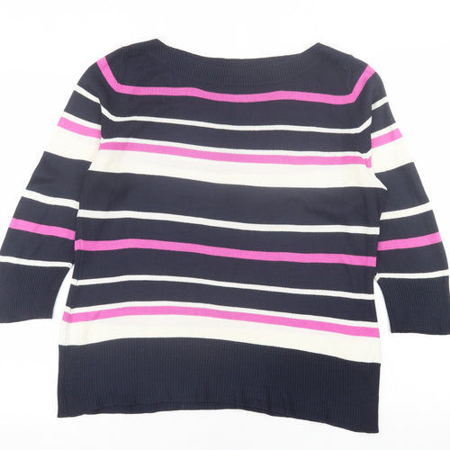 BHS Womens Blue Boat Neck Striped Acrylic Pullover Jumper Size 14
