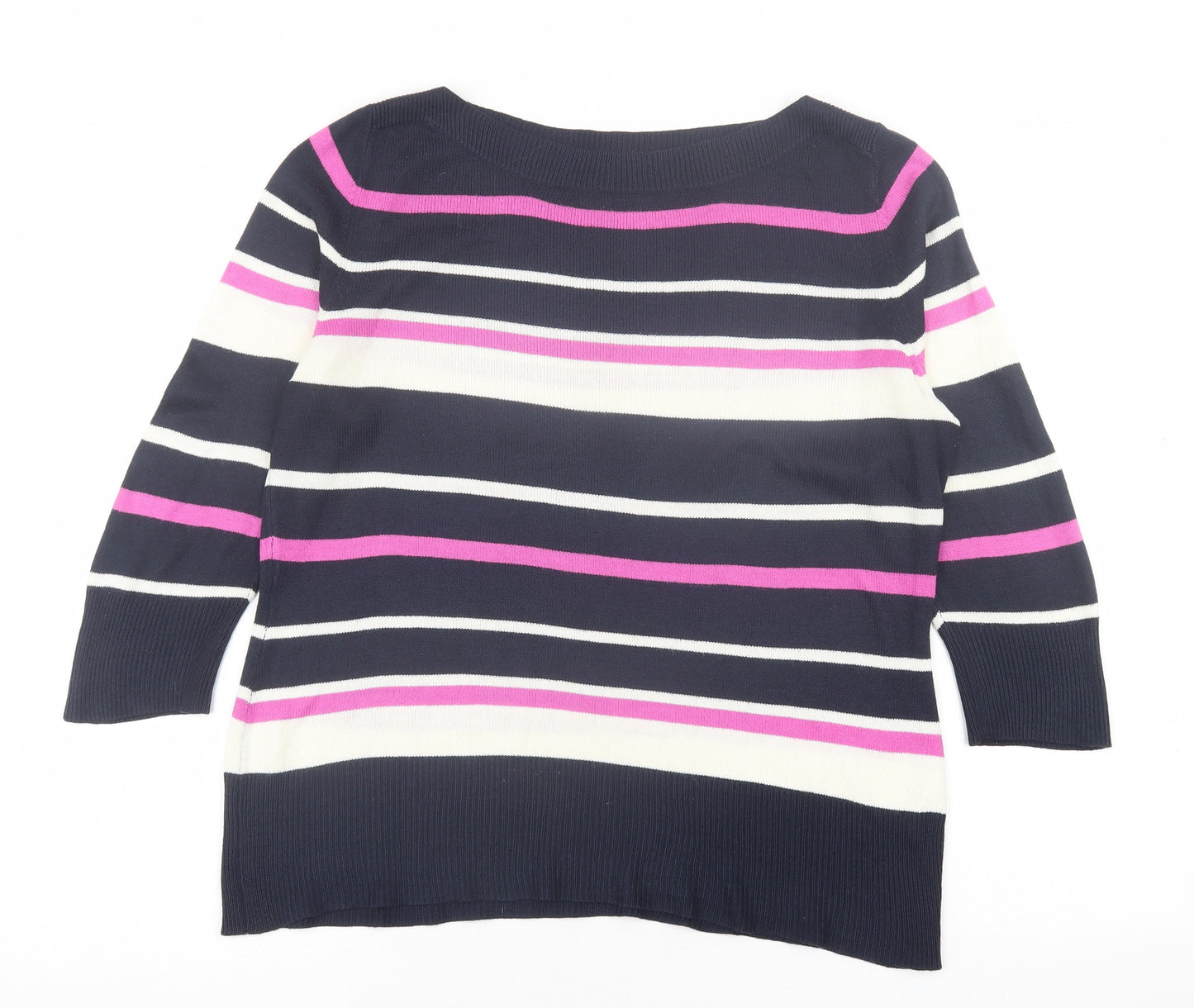 BHS Womens Blue Boat Neck Striped Acrylic Pullover Jumper Size 14