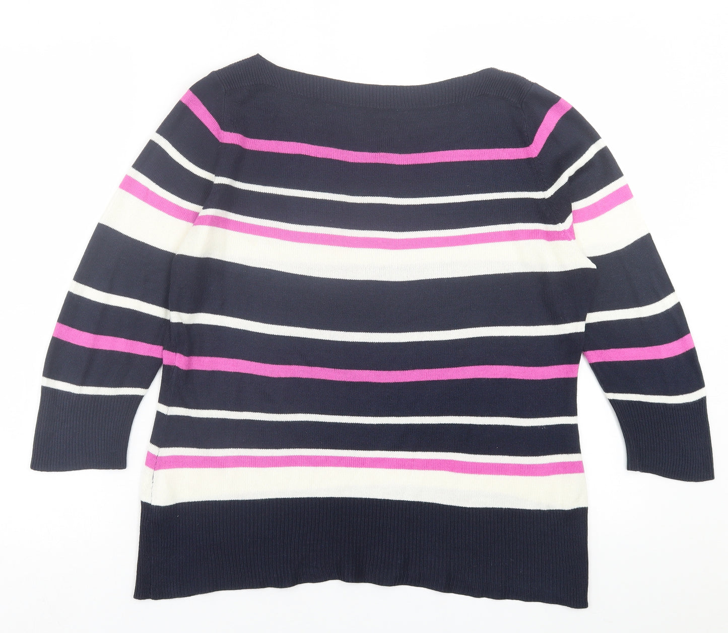 BHS Womens Blue Boat Neck Striped Acrylic Pullover Jumper Size 14
