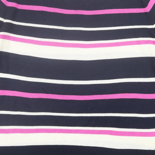 BHS Womens Blue Boat Neck Striped Acrylic Pullover Jumper Size 14