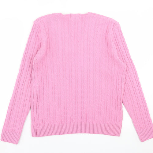 CHIC Womens Pink V-Neck  Acrylic Pullover Jumper Size S