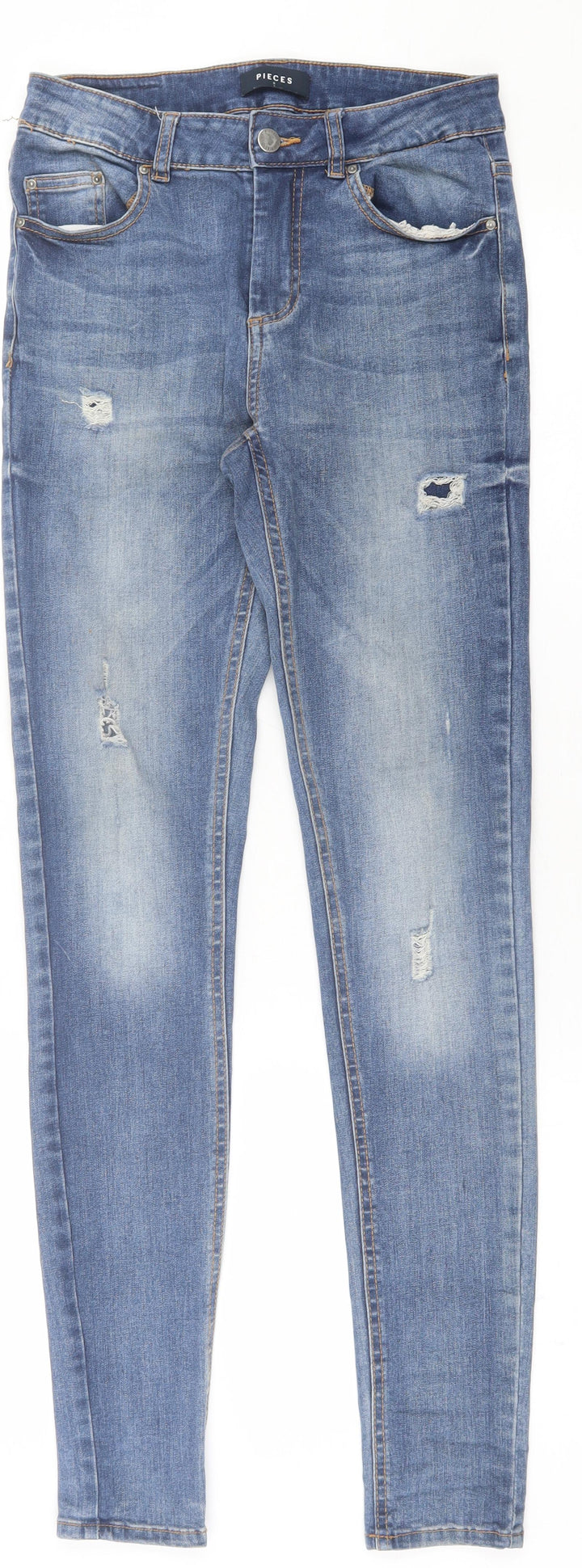 Pieces Womens Blue  Cotton Skinny Jeans Size S L31 in Regular Button