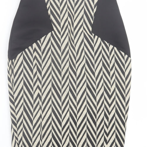 Angl Womens Beige Geometric Cotton A-Line Skirt Size S   Zip
