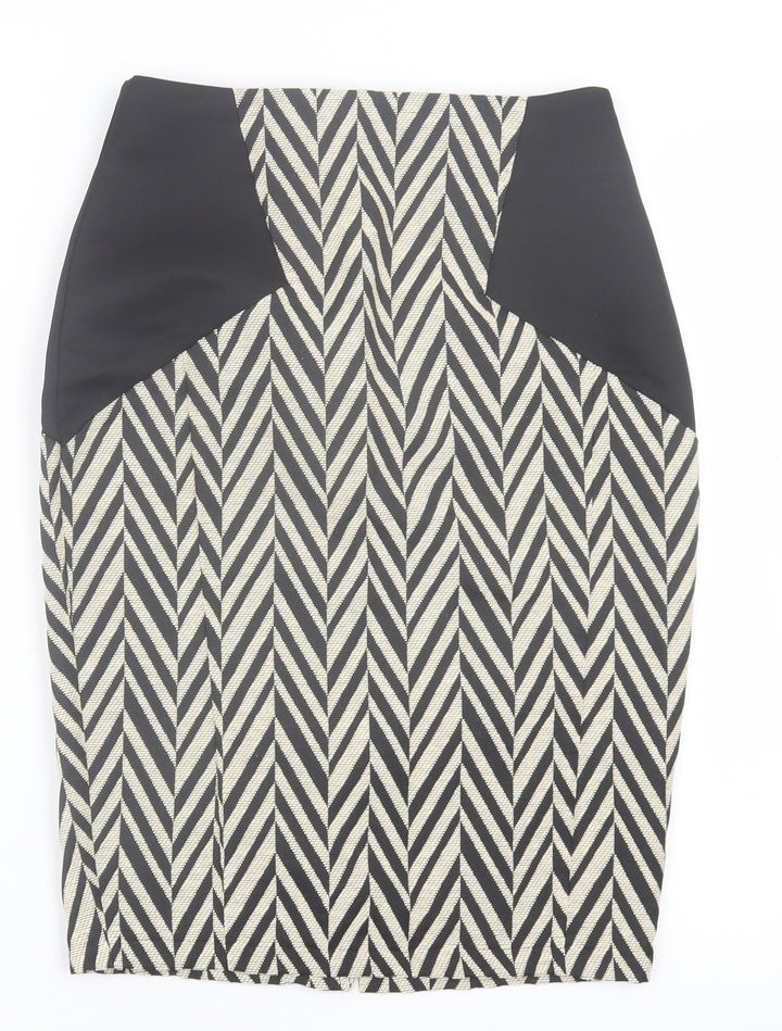 Angl Womens Beige Geometric Cotton A-Line Skirt Size S   Zip