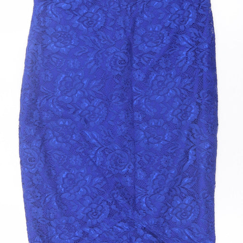 AX Paris Womens Blue Floral Polyester A-Line  Size 10  Halter Zip