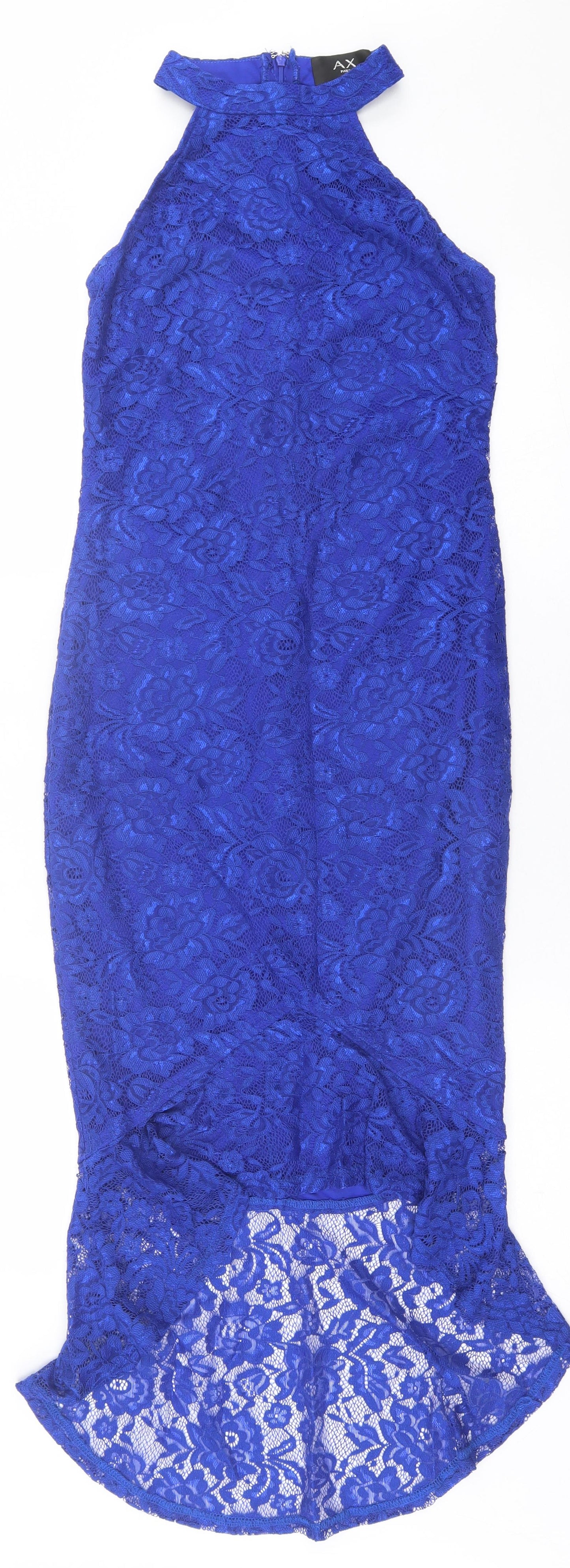 AX Paris Womens Blue Floral Polyester A-Line  Size 10  Halter Zip
