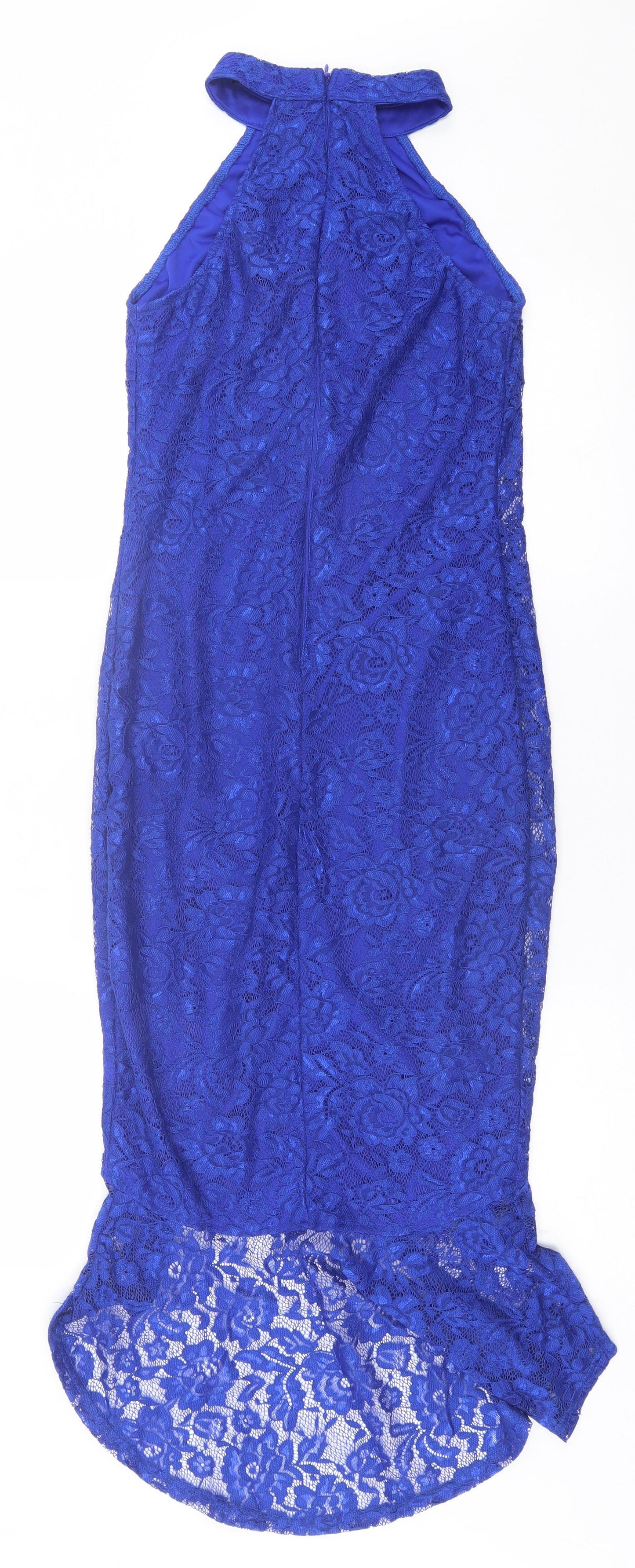 AX Paris Womens Blue Floral Polyester A-Line  Size 10  Halter Zip