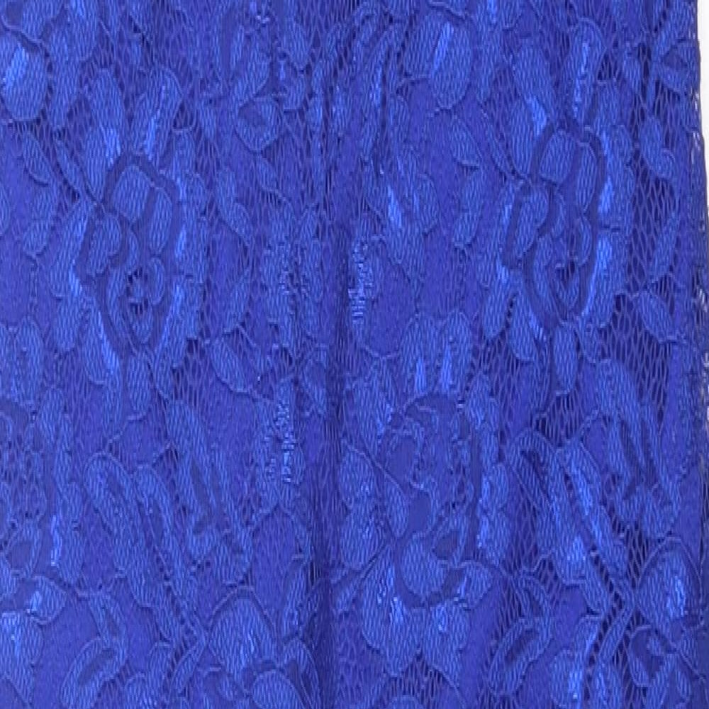AX Paris Womens Blue Floral Polyester A-Line  Size 10  Halter Zip