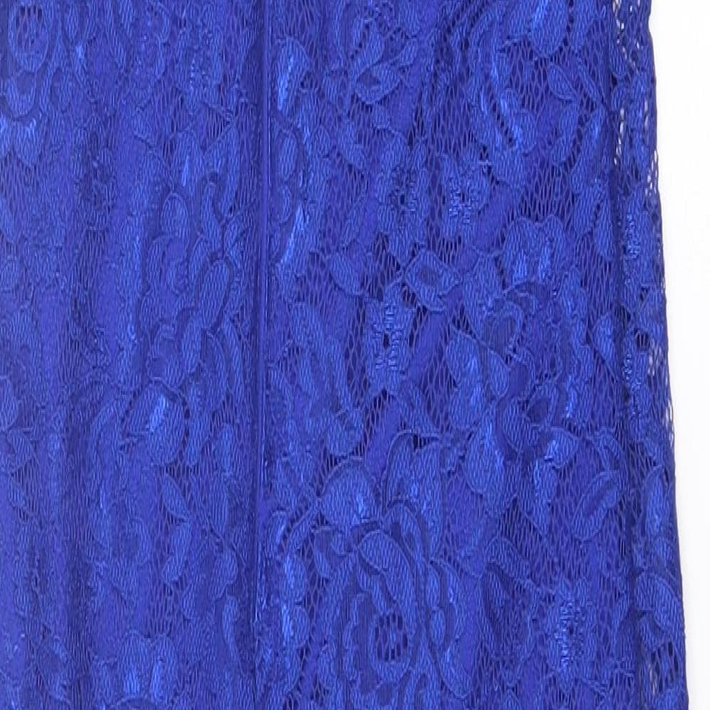 AX Paris Womens Blue Floral Polyester A-Line  Size 10  Halter Zip