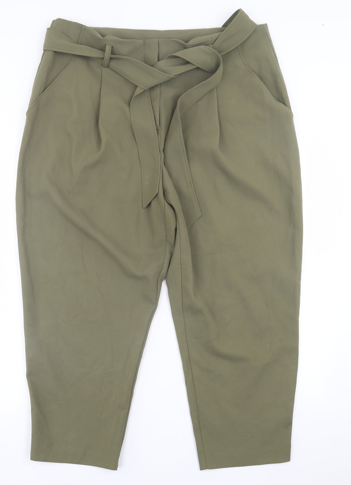 New Look Womens Green  Polyester Cropped Trousers Size 16 L24 in Regular Hook & Eye
