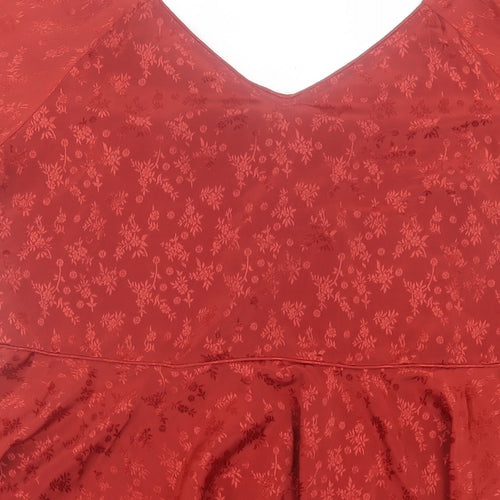 Nine Savannah Miller Womens Red Floral Polyester Basic T-Shirt Size 12 V-Neck