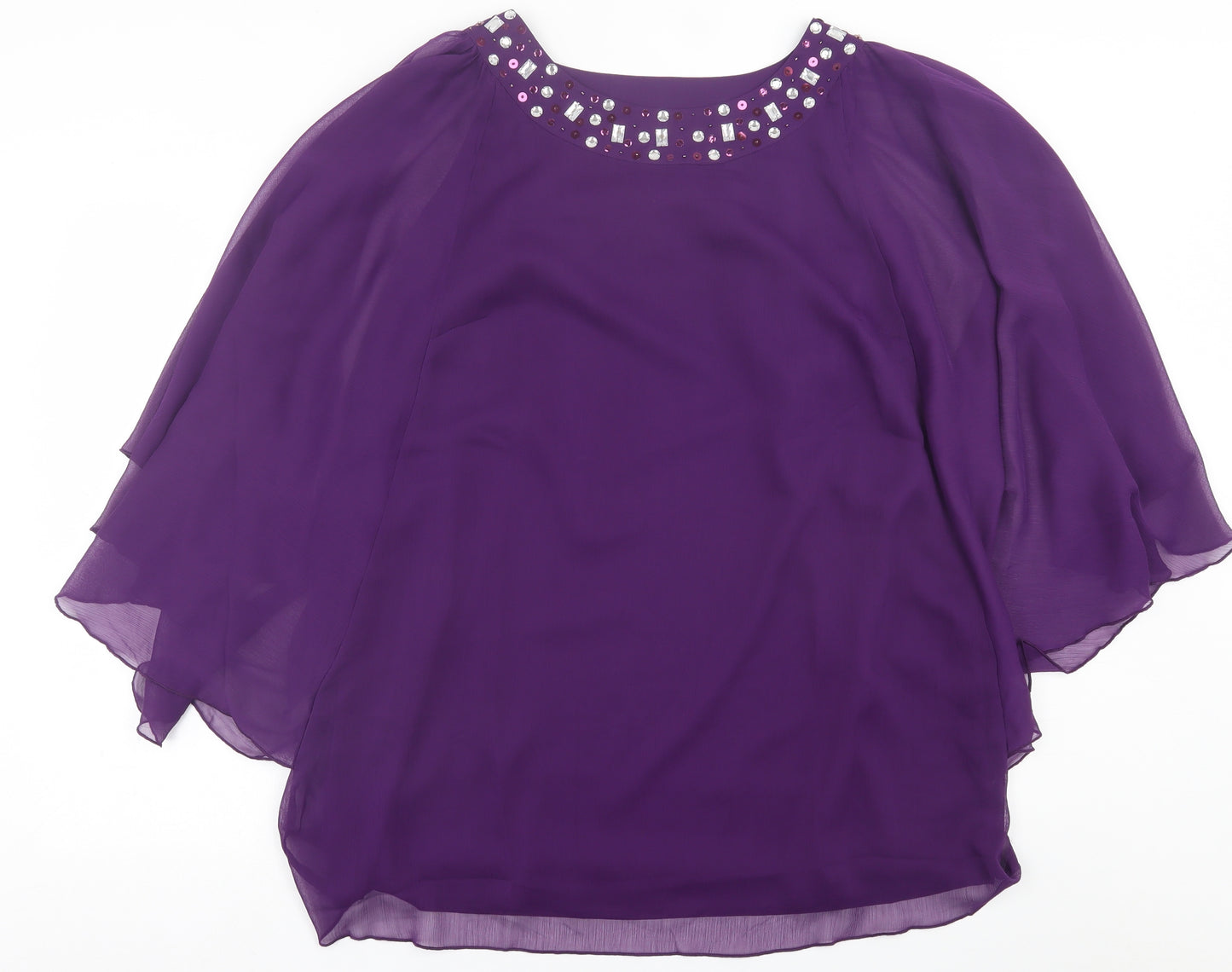 Preworn Womens Purple  Polyester Basic Blouse Size 16 Boat Neck