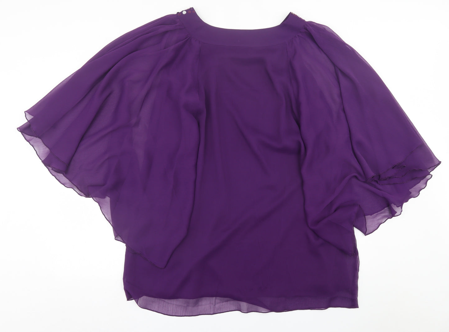 Preworn Womens Purple  Polyester Basic Blouse Size 16 Boat Neck
