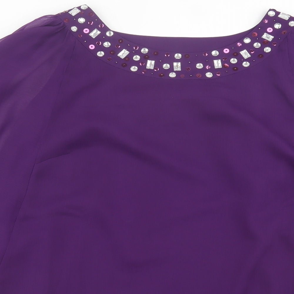 Preworn Womens Purple  Polyester Basic Blouse Size 16 Boat Neck
