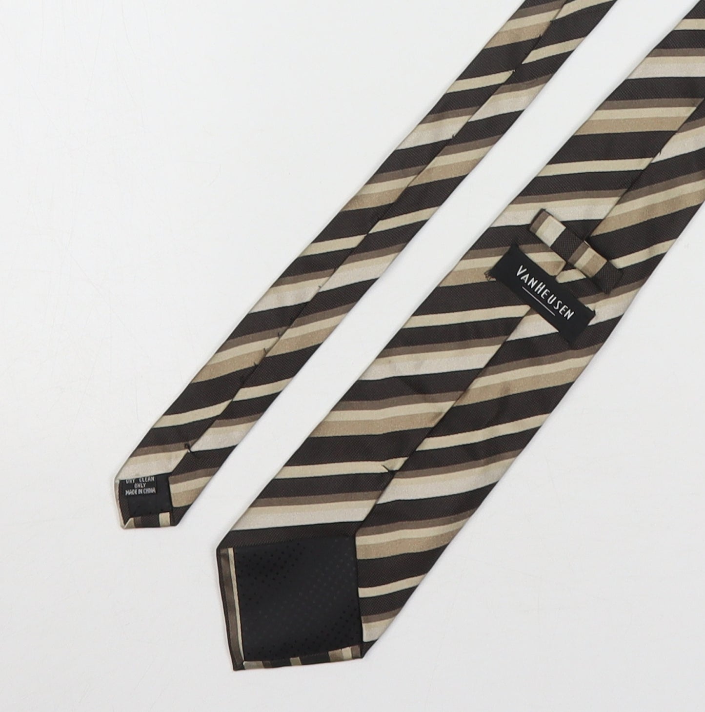 Van Heusen Mens Brown Striped Silk Pointed Tie One Size