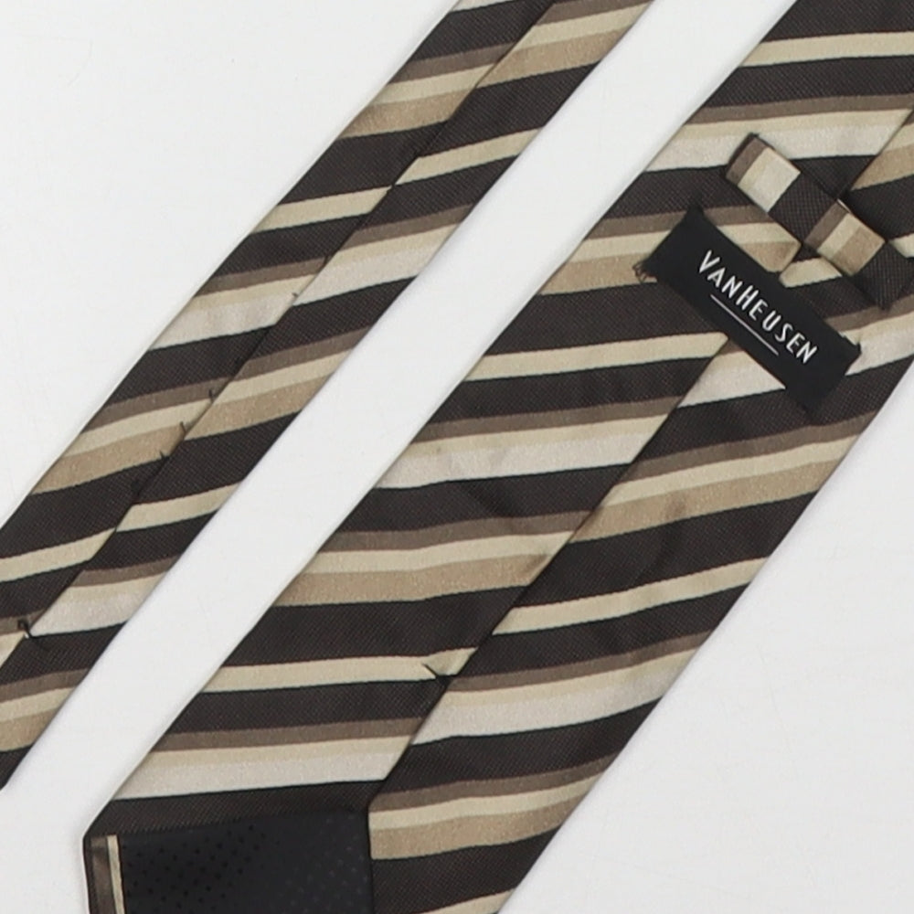 Van Heusen Mens Brown Striped Silk Pointed Tie One Size