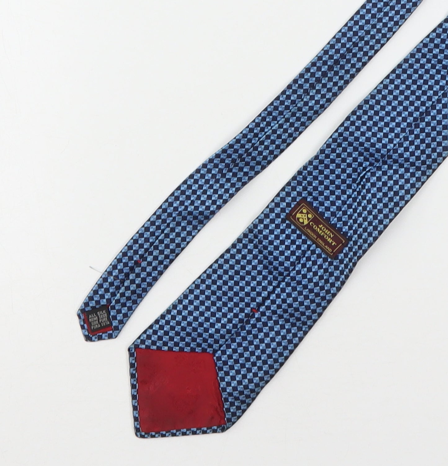 John Comfort Mens Blue Plaids & Checks Silk Pointed Tie One Size