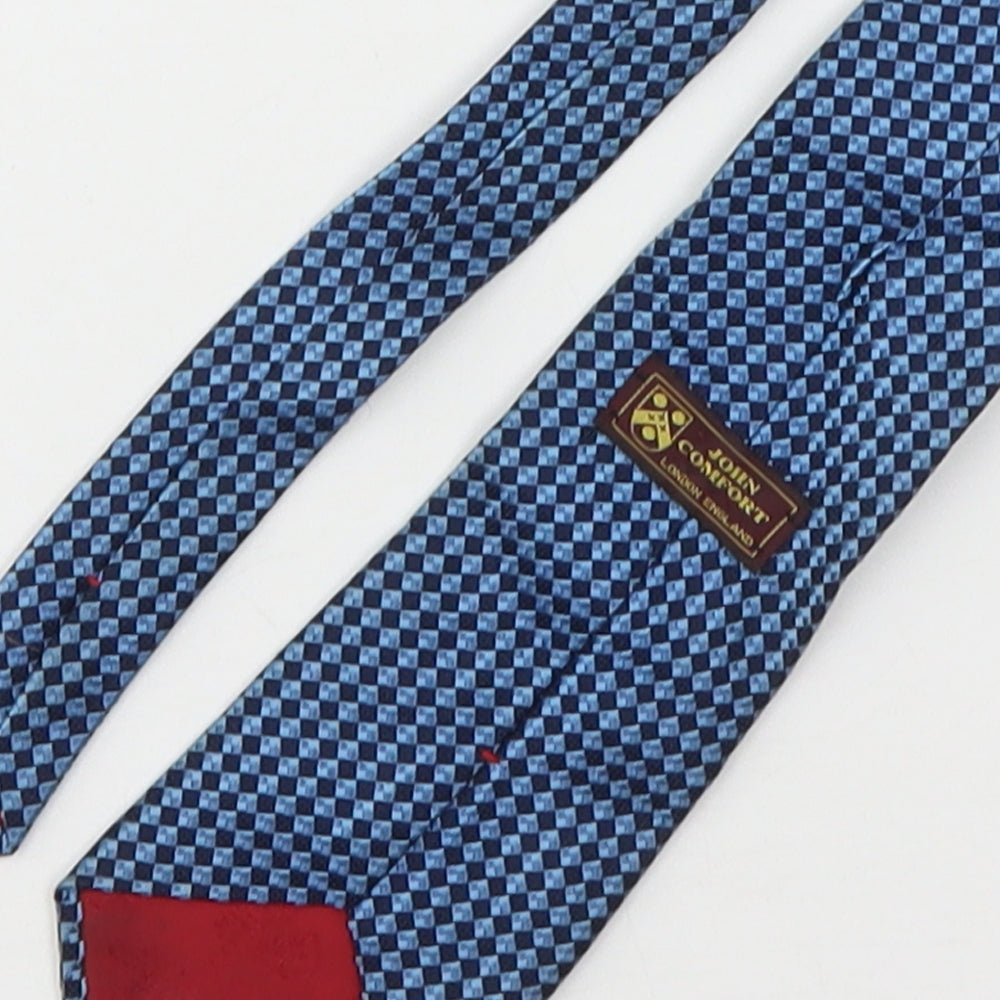 John Comfort Mens Blue Plaids & Checks Silk Pointed Tie One Size