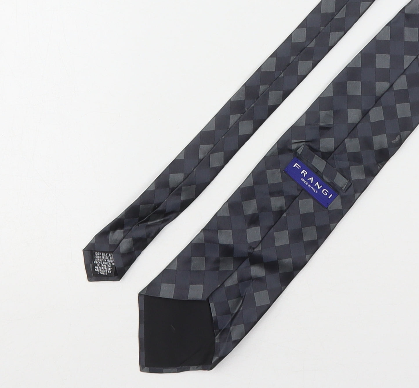 Frangi Mens Grey Plaids & Checks Silk Pointed Tie One Size